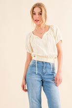 Load image into Gallery viewer, And The Why Cotton Gauze Back Waist Tie Cropped Blouse
