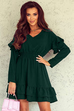 Load image into Gallery viewer, Ruffled V-Neck Dropped Shoulder Mini Dress
