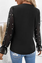 Load image into Gallery viewer, Pearl Detail V-Neck Flounce Sleeve Blouse
