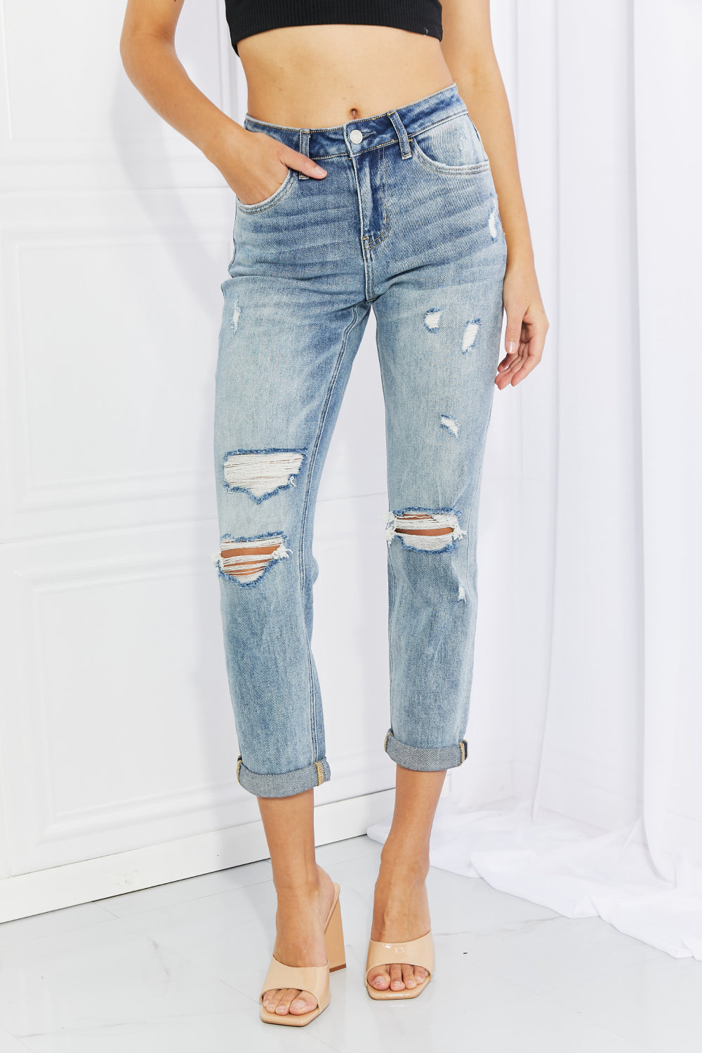 VERVET Let You Go Full Size Distressed Jeans