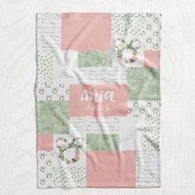 Load image into Gallery viewer, Personalized Girl&#39;s Boho Minnie Blanket - Boho Floral Minnie Mouse Inspired Faux Quilt Style Plush Minky Blanket
