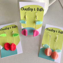 Load image into Gallery viewer, Felt Fruit Earrings- Cherry, Peach
