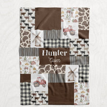 Load image into Gallery viewer, Personalized Watercolor Farming Blanket - Boy&#39;s Tractor Faux Quilt Style Plush Minky Blanket
