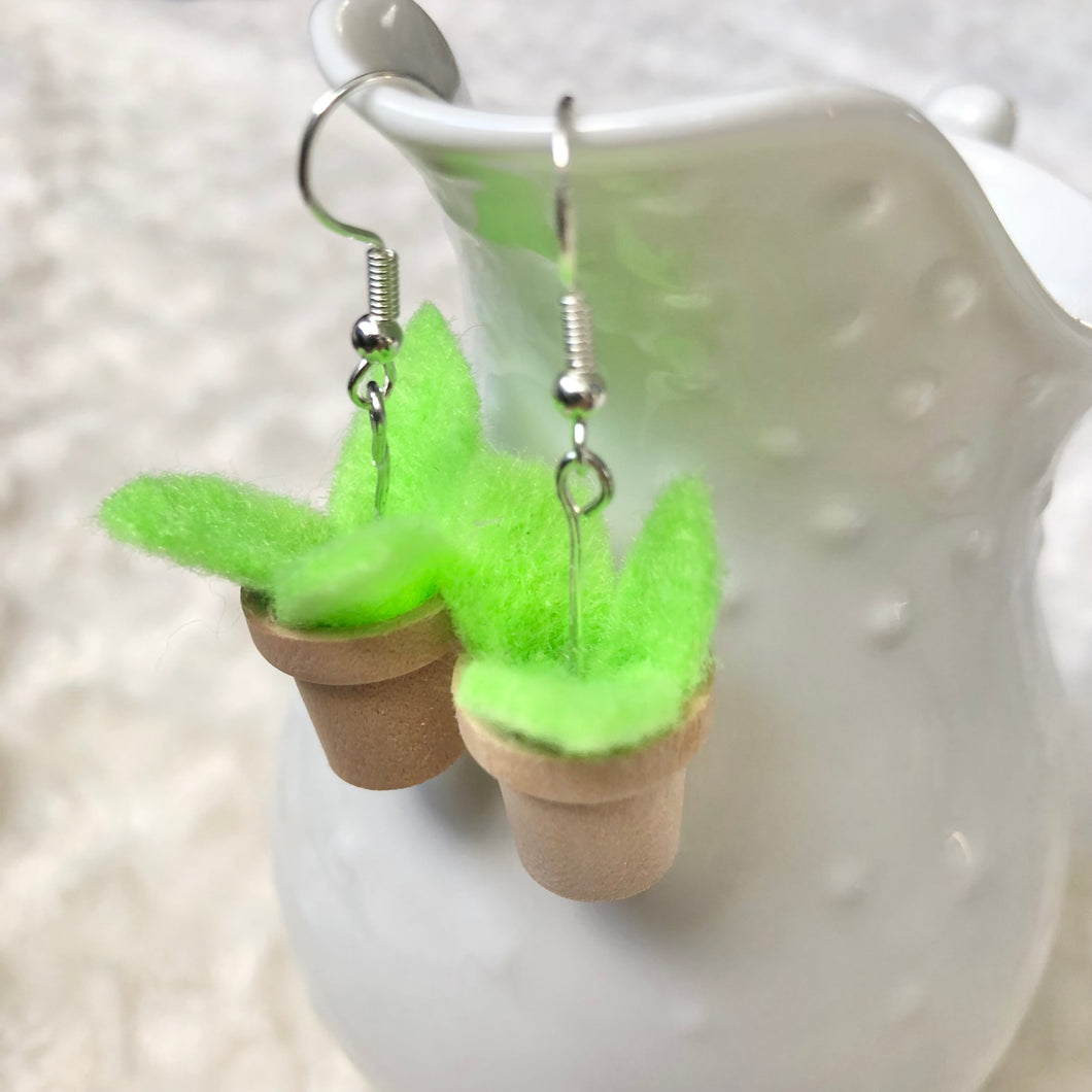 Neon Green Planted Pot Earrings