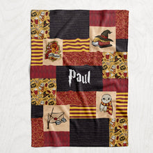 Load image into Gallery viewer, Personalized Harry Potter Inspired Blanket - Hogwarts Gryffindor Faux Quilt Style Plush Minky Blanket

