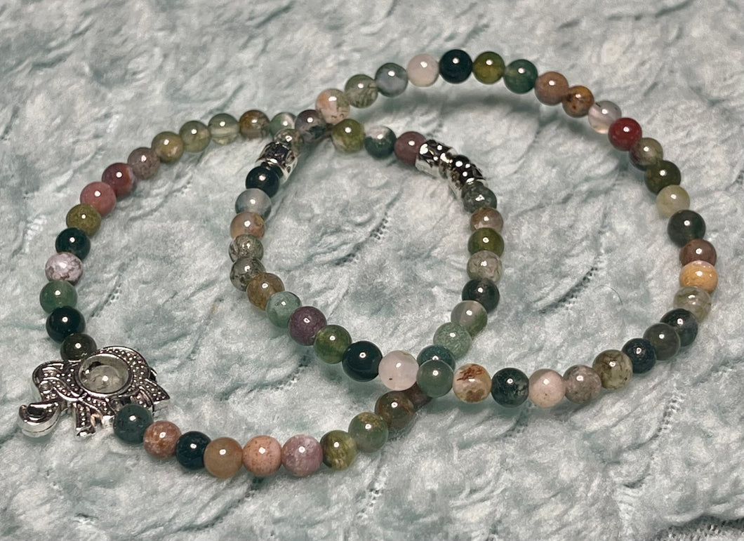 Elephant and Moss Agate Bracelet Set