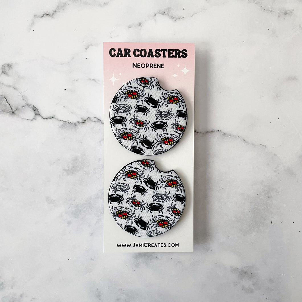 Maryland B&W Crab Pattern Car Coasters
