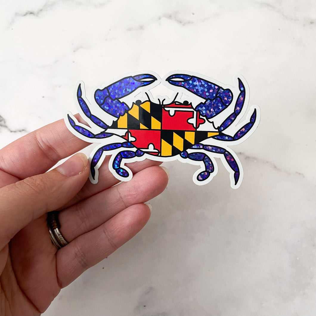 Maryland Blue Glitter Crab Flag Flower Sticker