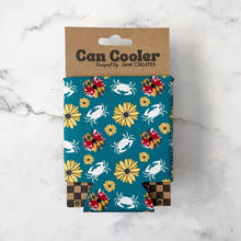 Load image into Gallery viewer, Turquoise Maryland Crab Flower Patterned Can Cooler
