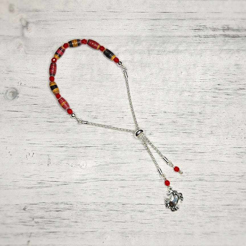 Maryland Flag Small Bead Slider Knot Bracelet w/ crab charm