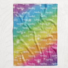 Load image into Gallery viewer, Personalized Repeating Name RAINBOW Plush Minky Blanket - Design It Yourself Font &amp; Color Selection
