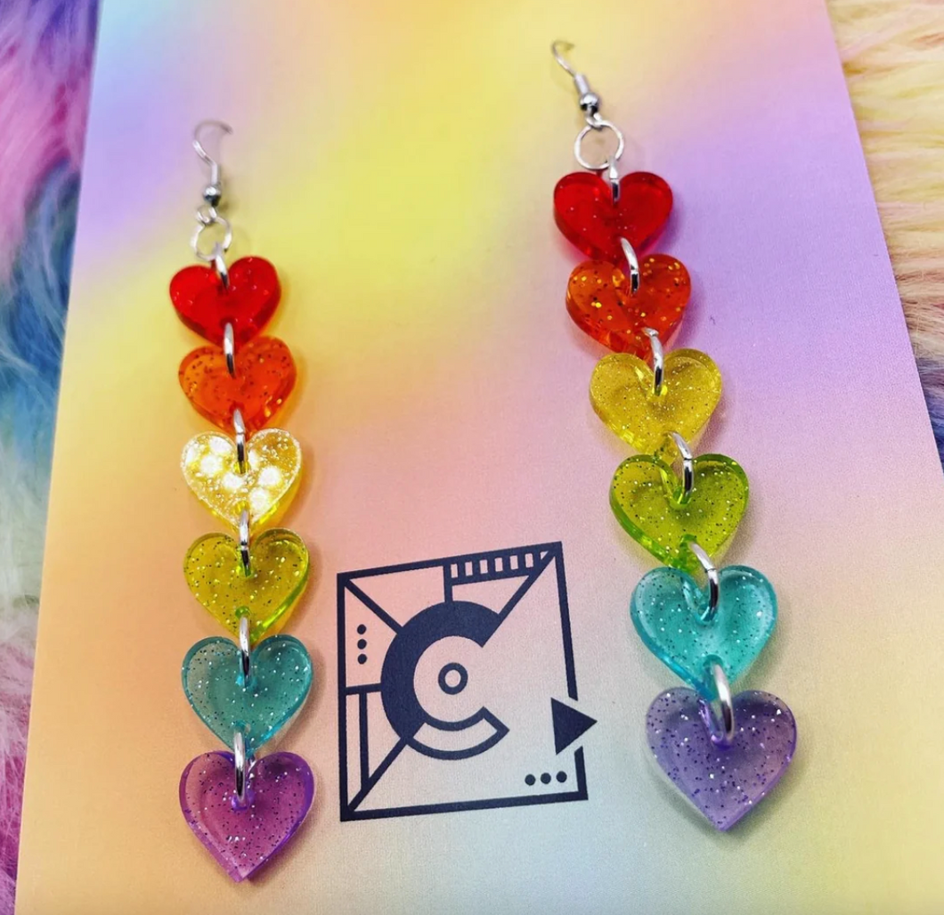 Rainbow Raining Heart Earrings