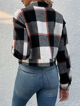 Load image into Gallery viewer, Plaid Button Up Drop Shoulder Cropped Jacket
