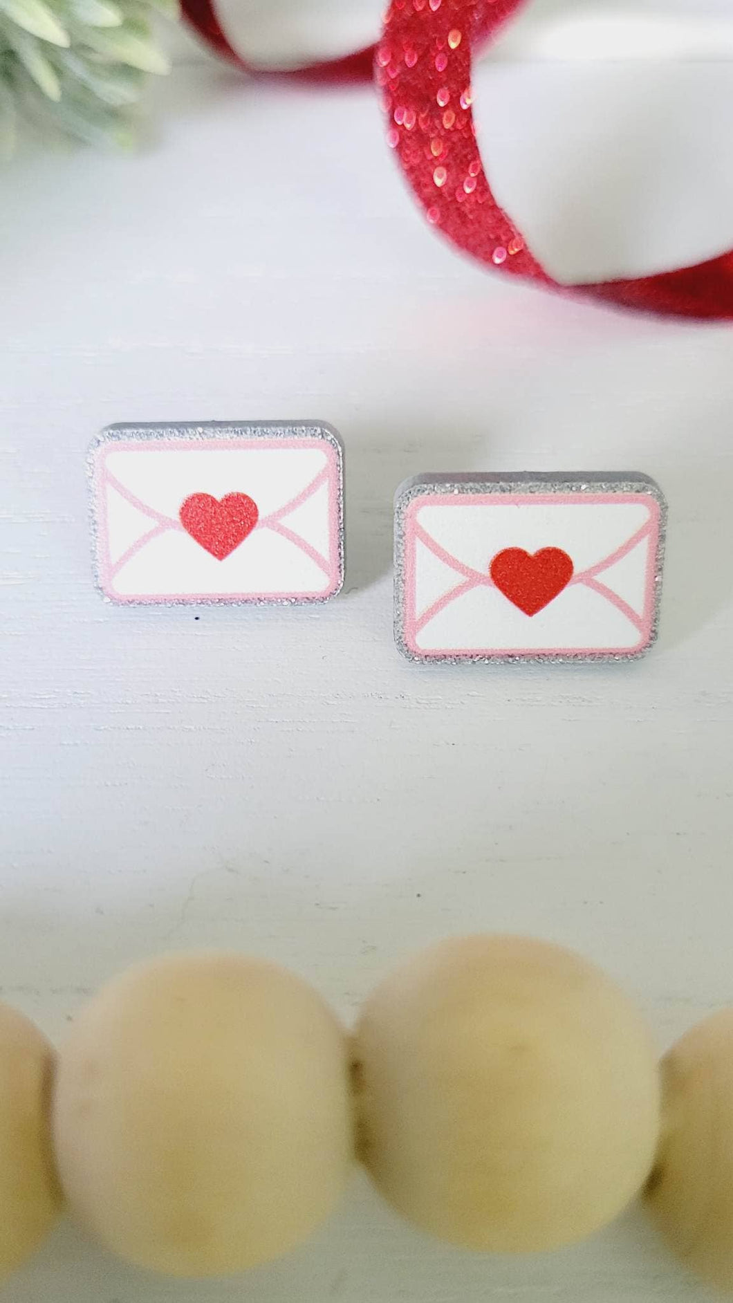 Valentine Love Note Envelope Stud Earrings