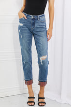 Load image into Gallery viewer, Judy Blue Gina Full Size Mid Rise Paisley Patch Cuff Boyfriend Jeans
