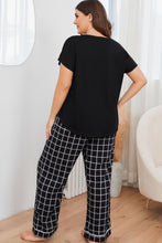 Load image into Gallery viewer, Plus Size V-Neck Top and Plaid Pants Lounge Set
