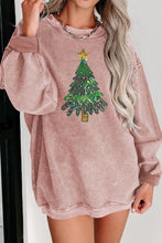 Load image into Gallery viewer, Sequin Christmas Tree Ribbed Drop Shoulder Sweatshirt
