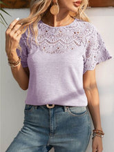 Load image into Gallery viewer, Openwork Round Neck Short Sleeve T-Shirt
