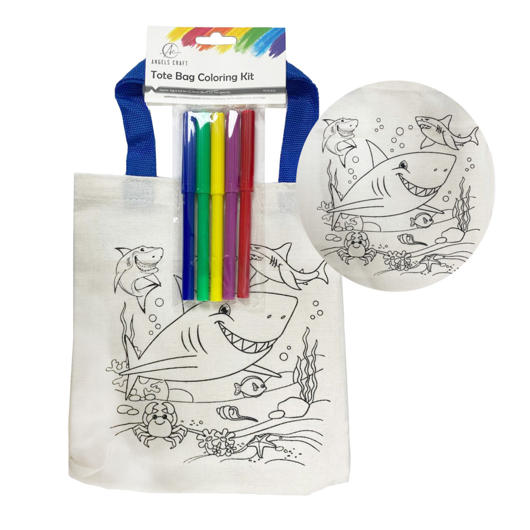 Shark tote bag coloring kit
