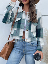 Load image into Gallery viewer, Plaid Button Up Drop Shoulder Cropped Jacket
