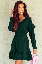 Load image into Gallery viewer, Ruffled V-Neck Dropped Shoulder Mini Dress
