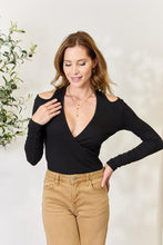 Load image into Gallery viewer, Culture Code Full Size Ribbed Surplice Cold Shoulder Top
