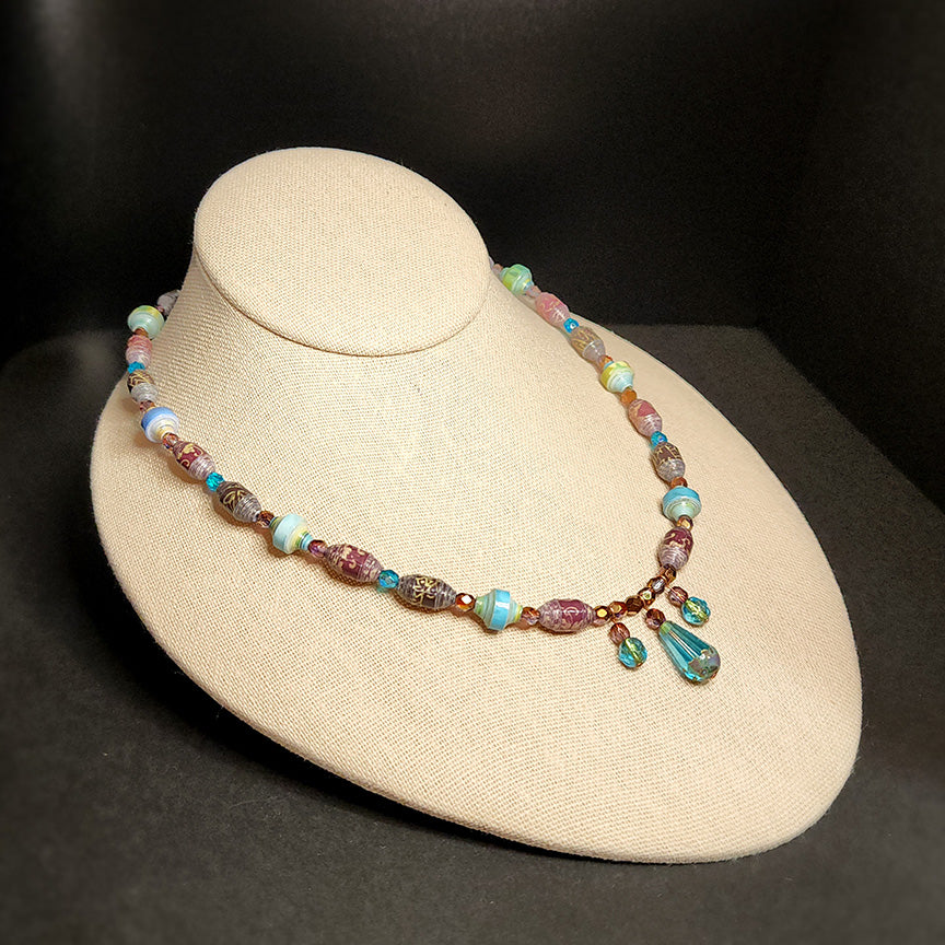 Blue Drop Paper Bead Necklace - 17