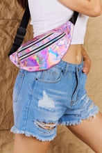 Load image into Gallery viewer, Fame Good Vibrations Holographic Double Zipper Fanny Pack in Hot Pink
