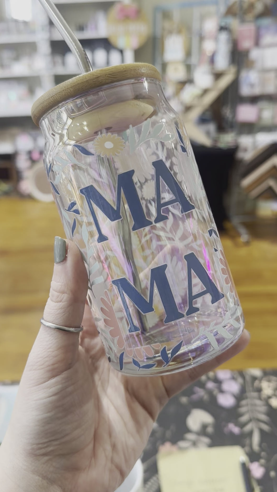 16oz mama iridescent glass cup