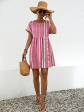 Load image into Gallery viewer, Striped Polka Dot Frill Short Sleeve Mini Dress

