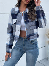 Load image into Gallery viewer, Plaid Button Up Drop Shoulder Cropped Jacket
