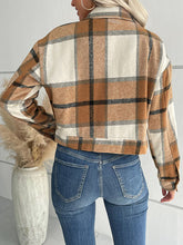 Load image into Gallery viewer, Plaid Button Up Drop Shoulder Cropped Jacket
