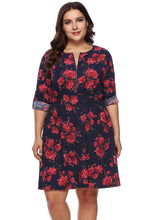 Load image into Gallery viewer, Plus Size Floral Print Half Zip Up Dress
