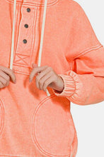 Load image into Gallery viewer, Zenana Drawstring Half Snap Dropped Shoulder Hoodie
