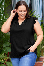 Load image into Gallery viewer, Plus Size Flutter Sleeve Notched Blouse
