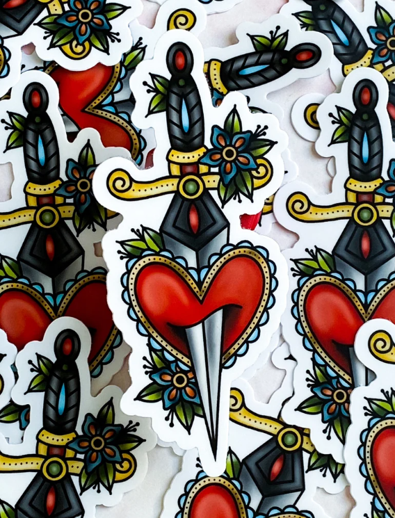 Traditional Tattoo Style Heart Dagger Sticker