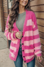 Load image into Gallery viewer, Striped Button Up Fuzzy Cardigan with Pockets
