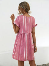 Load image into Gallery viewer, Striped Polka Dot Frill Short Sleeve Mini Dress
