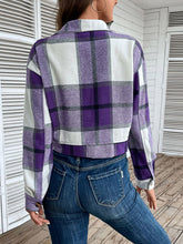 Load image into Gallery viewer, Plaid Button Up Drop Shoulder Cropped Jacket
