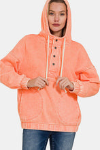 Load image into Gallery viewer, Zenana Drawstring Half Snap Dropped Shoulder Hoodie
