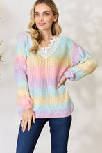 Load image into Gallery viewer, BiBi Rainbow Gradient Crochet Deetail Sweater
