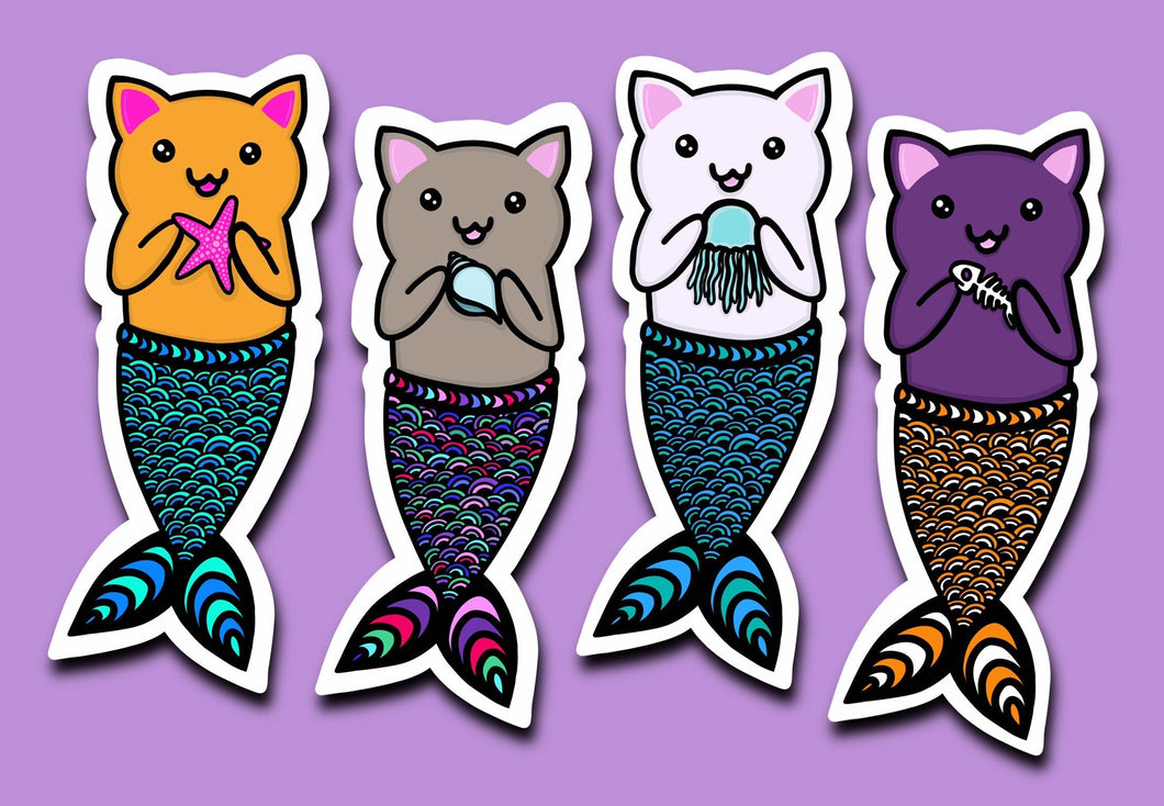 Cat Mermaid Sticker Sheet (4 stickers)