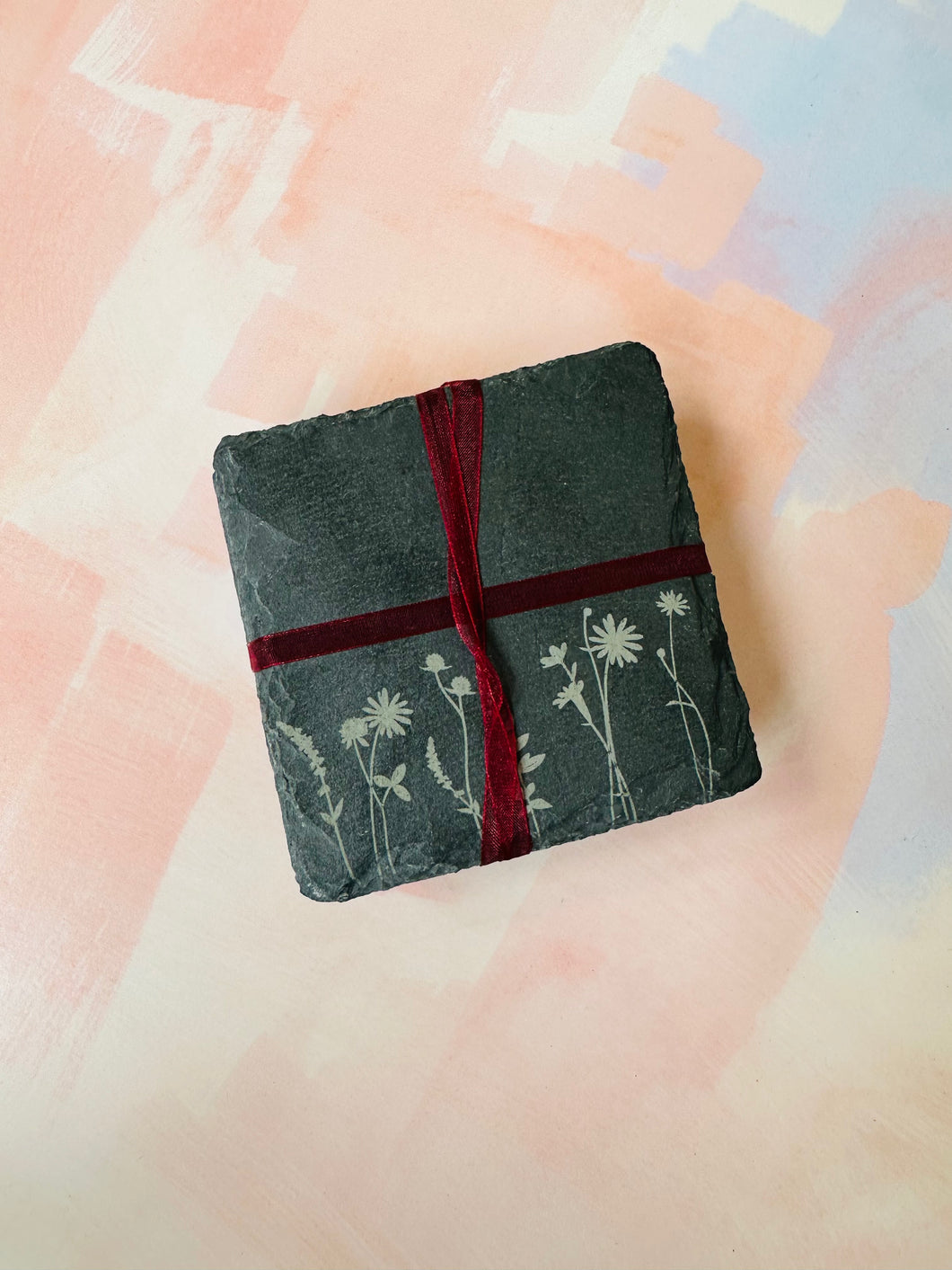 wildflower slate coasters- 4 pack