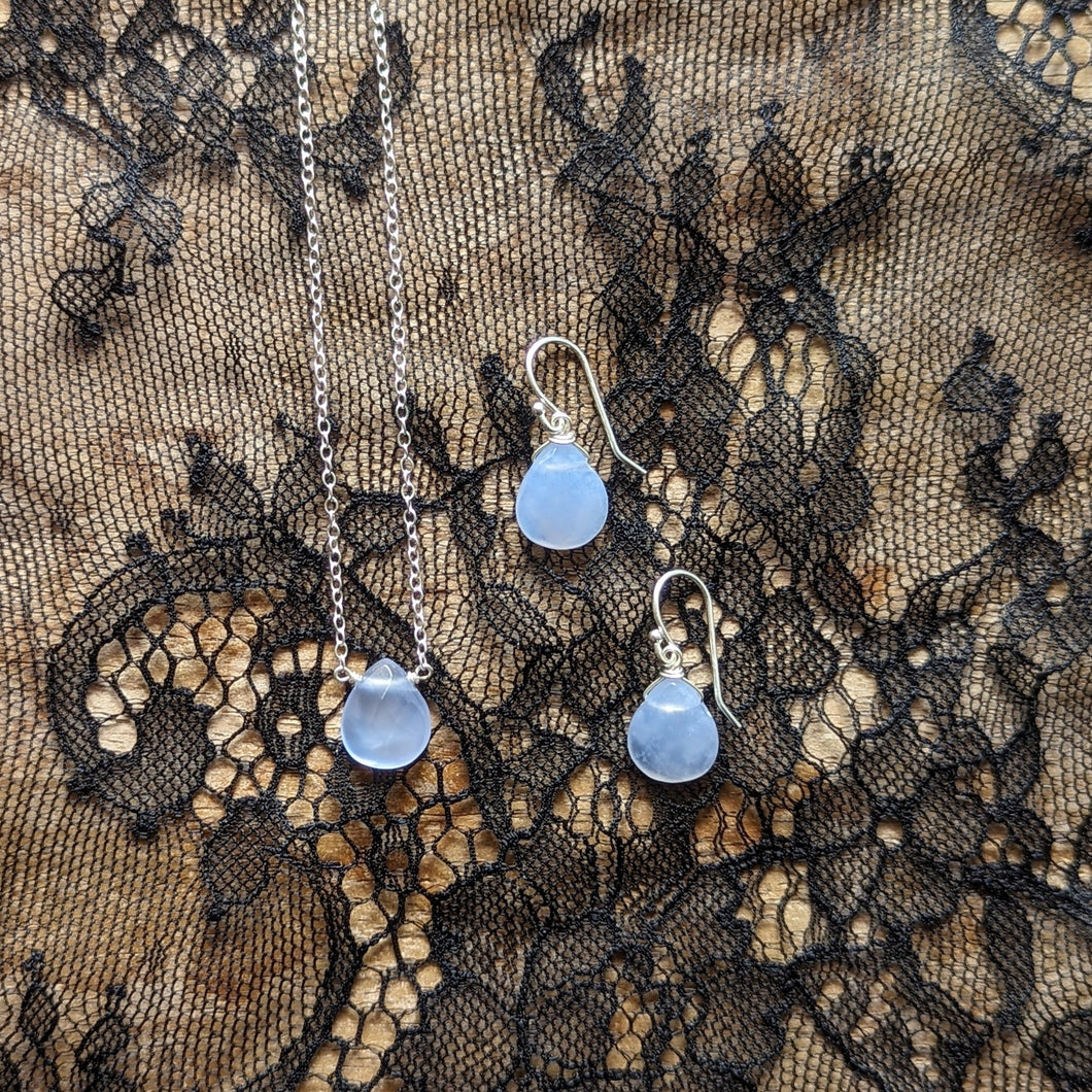 Blue Chalcedony  Almond necklace/earrings