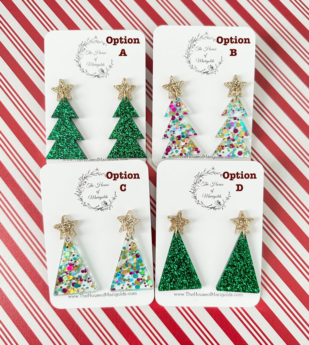 Dangle Christmas Tree Earrings