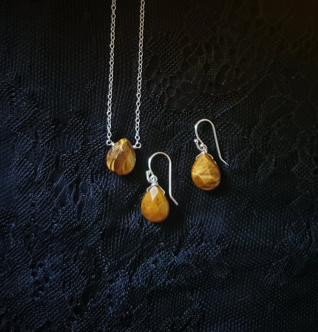 Tigers eye Almond necklace/earrings